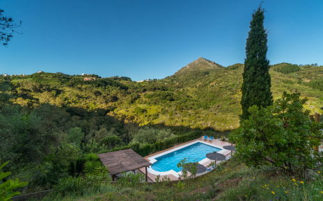 Zona de la piscina cuando sale el sol
